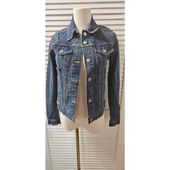 Levi's Women's Ex-Boyfriend Trucker Jacket Medium Blue Stretch XS 0 2 4 - Picture 2 of 4